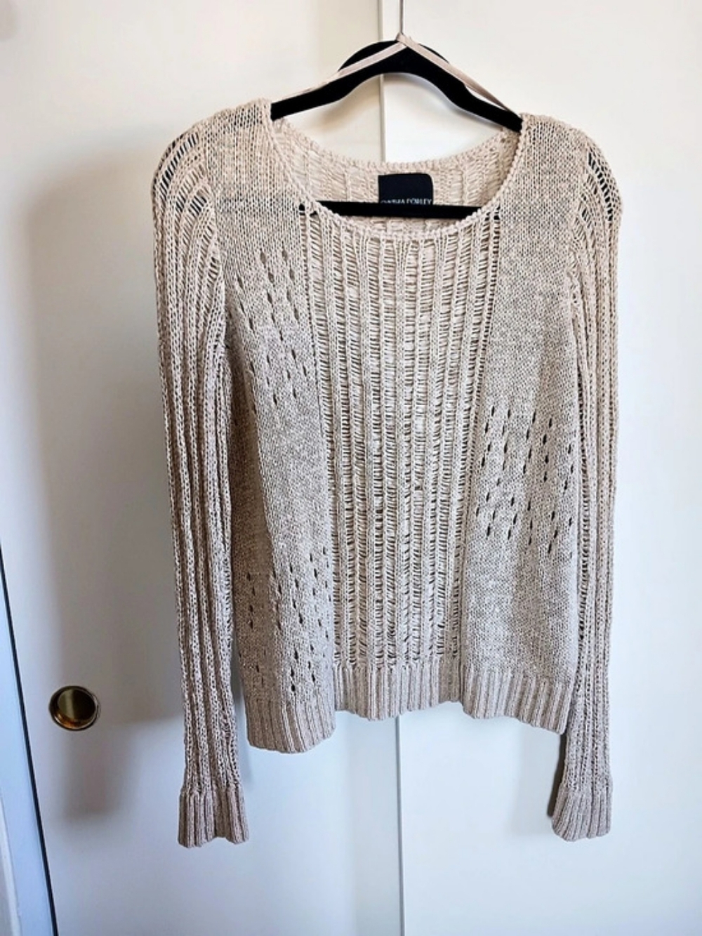 Cynthia Rowley Open Knit Crew Neck Sweater in Beige Like New